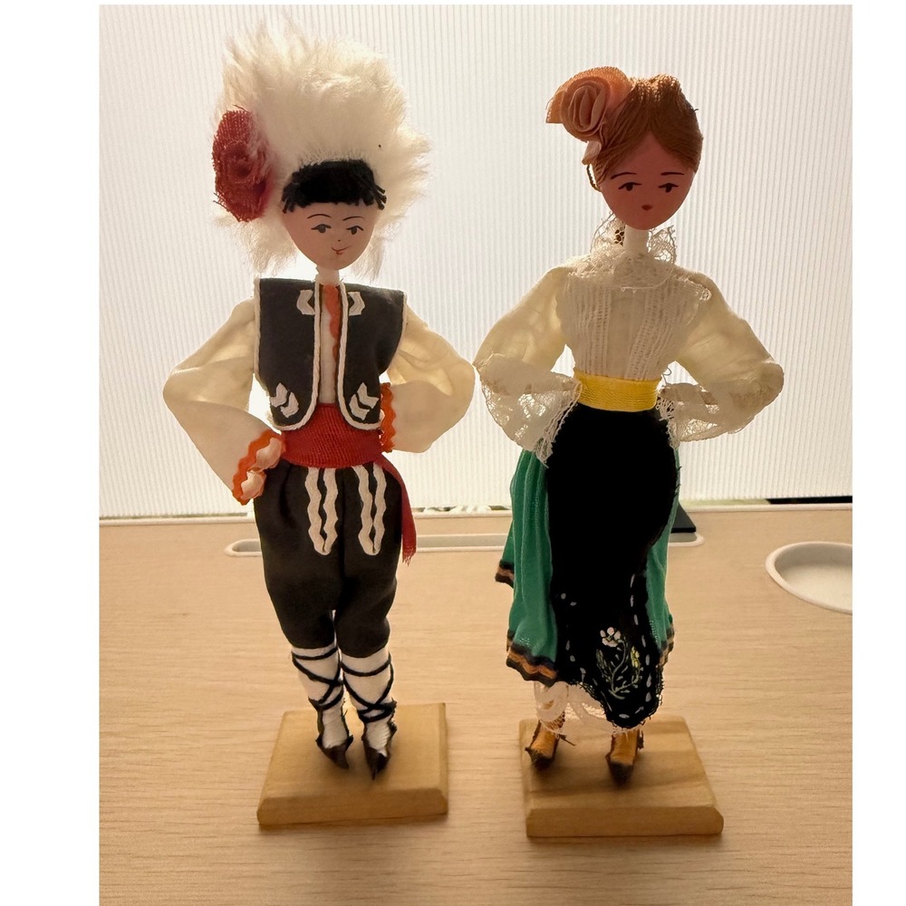 Plovdiv Bulgaria Wooden Folk Dolls Dancing Handmade Fair Traditional Folk Art
